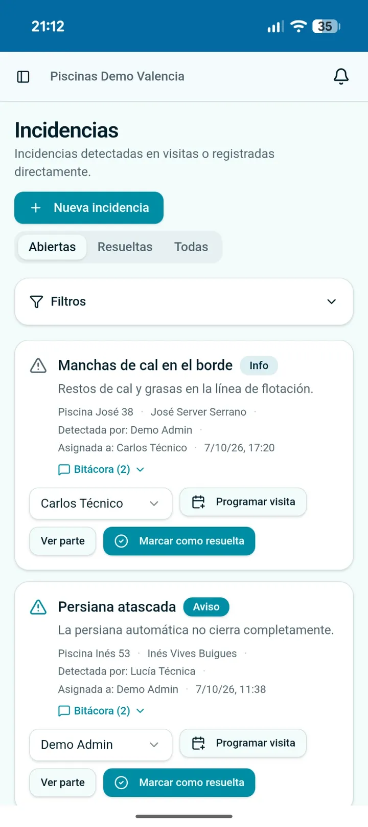 Historial de una incidencia