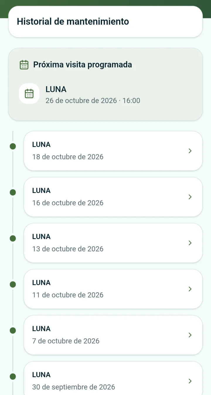 Un historique clair, avec la prochaine visite si vous le souhaitez.